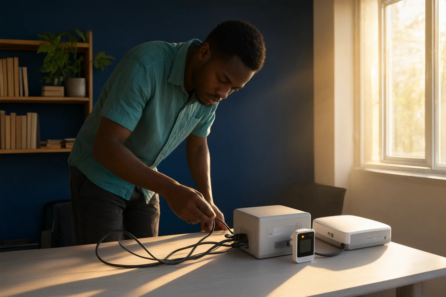 Editorial scene showing practical next steps for How Nigerian Consumers Can Keep Essential Internet Equipment Online During Outages and Track Its Electricity Use