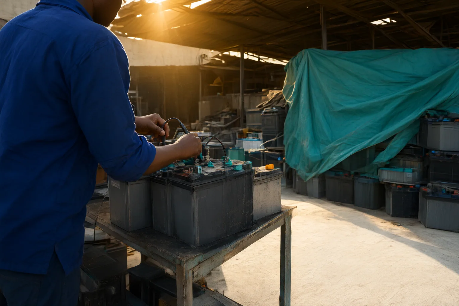 Editorial scene showing practical next steps for Used Solar Batteries in Nigeria: Questions to Ask About Collection, Recycling and Disposal